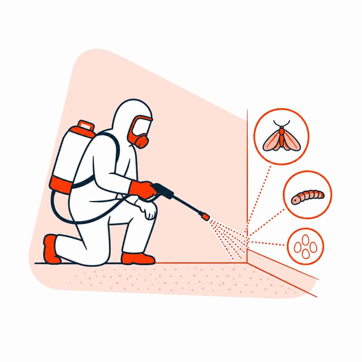 Illustrated graphic showing professional spray treatment moth control service